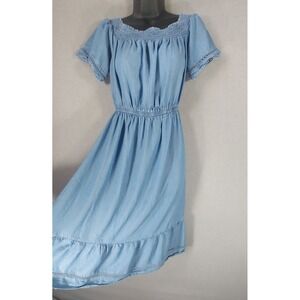 Old Navy Smocked Milkmaid Dress S Midi Chambray Cottagecore Prairie Coquette